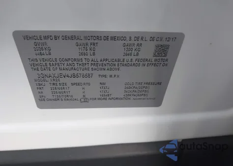 2018 Chevrolet Equinox Lt from USA, damaged, VIN 3GNAXJEV4JS576587